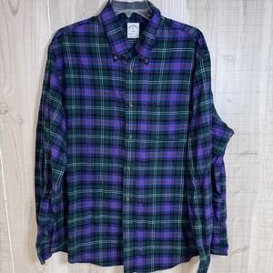 Brooks Brothers Regent Fit Flannel Mens Green/Purple XL Outdoor Hike Plaid Logo